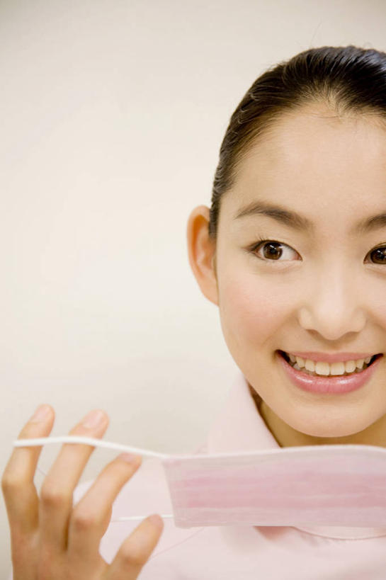 东方人,微笑,室内,白色背景,工作,干净,生活方式,面罩,肖像,女人,亚洲人,年轻人,彩图,影棚拍摄,门诊部