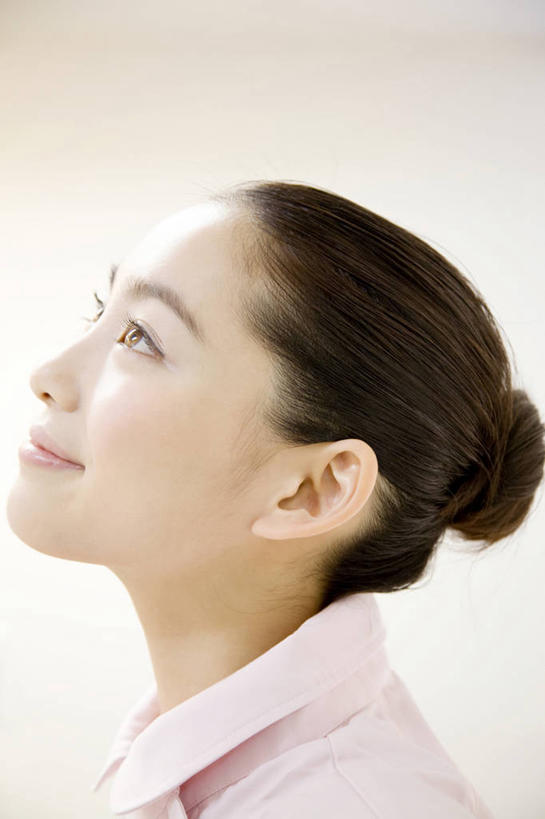 东方人,室内,白色背景,制服,生活方式,肖像,女人,亚洲人,年轻人,彩图,影棚拍摄