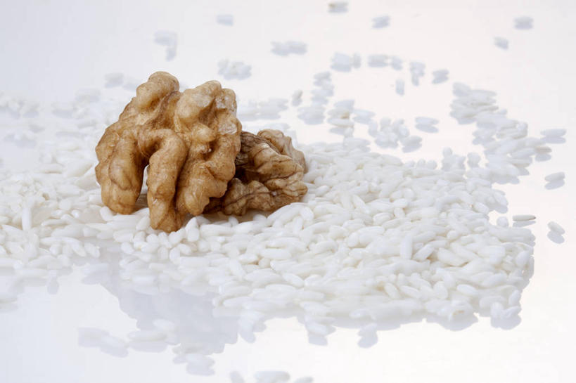 无人,横图,白色背景,静物,白米,谷物,食品,米,饮食,白色,摄影,影棚,摄影棚,胡桃,彩图,影棚拍摄,拍摄