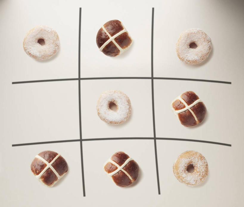 点心,面包,无人,横图,俯视,室内,特写,白天,白色背景,游戏,餐桌,桌子,许多,阴影,反射,影子,食品,面点,很多,玩,娱乐,食物,糕点,甜甜圈,休闲,摄影,影棚,餐台,活动,发泄,消遣,智力,宣泄,多纳滋面包,唐纳滋,面包圈,玩耍,嬉戏,彩图,高角度拍摄,影棚拍摄,拍摄,井字游戏,连珠游戏