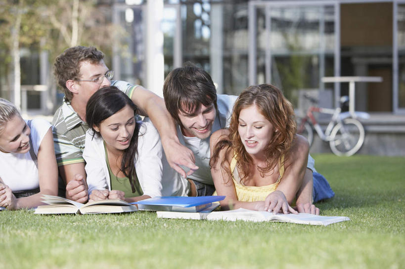 西方人,伙伴,朋友,笑,微笑,露齿笑,竖图,室外,白天,正面,友谊,草地,草坪,植物,书籍,欧洲,欧洲人,五个人,阴影,服装,光线,影子,棕色,许多人,注视,休闲装,草,衣服,绿色,阳光,书本,观察,看,靠,靠着,趴着,一群人,休闲,同学,休闲服,金色,服饰,观看,察看,校友,关注,同窗,学友,友情,男人,男性,年轻男性,年轻女性,女人,女性,白种人,长发,卷发,直发,书,图书,趴,半身,彩图