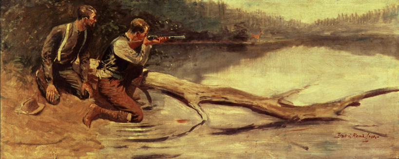 西方人,无人,两个人,跪,举,横图,室内,白天,正面,绘画,竞争,草地,草坪,湖,湖泊,沙滩,水,植物,帽子,油画,欧洲,欧洲人,对抗,握,波纹,服装,艺术,冲突,沙子,河岸,河滩,湖面,水流,水面,涟漪,沙地,古典,拿,拿着,注视,破坏,文化,草,树,树木,衣服,绿色,倒影,水纹,自然,工艺品,波浪,湖水,观察,看,品味,托,牛仔帽,猎枪,武器,战争,握着,服饰,生长,成长,观看,美术,损坏,察看,倒映,高雅,攻击,威胁,衣着,穿着,对立,关注,矛盾,兵器,狩猎,对准,瞄准,打猎,防御,水晕,美学,敌对,挫败,斗争,抗拒,抗衡,杀伤,威慑,衣饰,反照,危险,男人,男性,中年男性,白种人,跪着,举起,举手,举着,向上举,向上伸,向上托,彩图,全身,传统服装