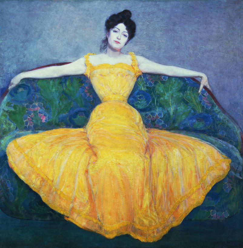 西方人,一个人,无人,坐,伸展双臂,横图,室内,白天,正面,晚礼服,绘画,沙发,油画,欧洲,欧洲人,仅一个年轻女性,仅一个女性,仅一个人,艺术,古典,注视,文化,黄色,工艺品,观察,看,品味,观看,美术,察看,高雅,关注,布艺沙发,燕尾服,美学,年轻女性,女人,女性,白种人,敞开双臂,伸开双臂,展开双肩,张开手臂,张开双臂,坐着,彩图,全身,晚宴服,舞会服,洋服,洋装,夜礼服