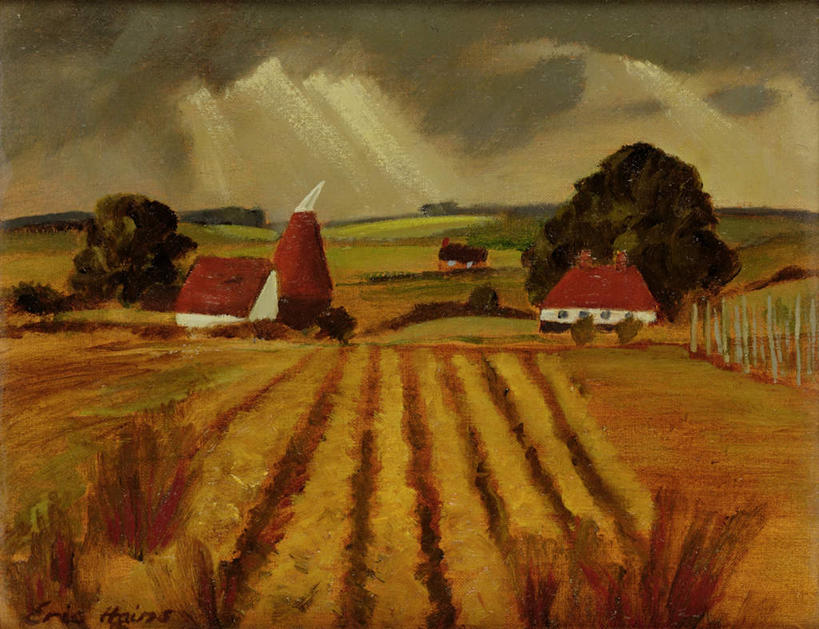 无人,家,农田,横图,室内,白天,正面,绘画,农业,庄稼,农作物,日落,植物,油画,英国,欧洲,阴影,丰收,艺术,光线,影子,房屋,屋子,稻田,晚霞,霞光,落日,古典,文化,楼房,住宅,树,树木,绿色,阳光,自然,黄昏,工艺品,品味,彩霞,生长,收获,成长,美术,高雅,西欧,大不列颠,大不列颠及北爱尔兰联合王国,肯特郡,美学,大不列颠联合王国,日不落英帝国,夕照,夕阳,彩图,耕地,庄稼田,房子,斜阳