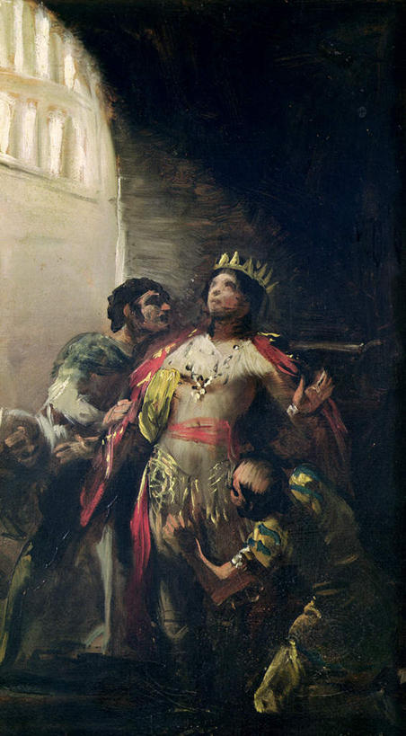 西方人,无人,三个人,站,跪,竖图,室内,白天,正面,民族服装,绘画,失败,皇冠,油画,欧洲,欧洲人,阴影,服装,沮丧,艺术,光线,影子,古典,注视,文化,衣服,工艺品,观察,看,品味,站着,难受,无奈,监狱,服饰,观看,失望,悲伤,美术,权威,察看,高雅,监禁,伤心,难过,束缚,衣着,穿着,高贵,关注,失落,关押,监牢,牢狱,颓废,美学,挫败,受挫,落败,落空,错过,失足,失意,失策,失算,颓丧,衰颓,悲哀,懊丧,颓靡,气馁,丧气,权力,统治,衣饰,监管,禁闭,败北,挫折,失利,男人,男性,年轻男性,白种人,看守,王冠,跪着,站立,彩图,全身,传统服装,民俗服