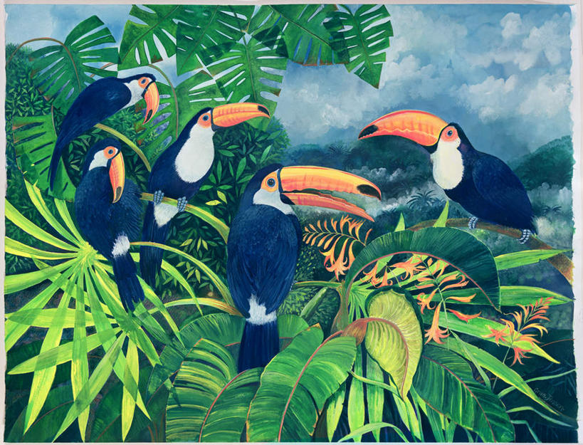 无人,站,横图,室内,白天,侧面,绘画,美景,鸟,野生动物,叶子,油画,四只,阴影,艺术,盛开,光线,鸟类,影子,景观,云,云朵,绿叶,古典,花蕾,云彩,注视,文化,花,花瓣,花朵,鲜花,蓝色,白云,蓝天,天空,阳光,自然,动物,工艺品,天,花苞,花蕊,观察,看,品味,站着,嫩叶,景色,叫,晴朗,观看,美术,察看,高雅,关注,自然风光,巨嘴鸟,美学,鵎鵼,叶,叶片,晴空,站立,彩图,全身