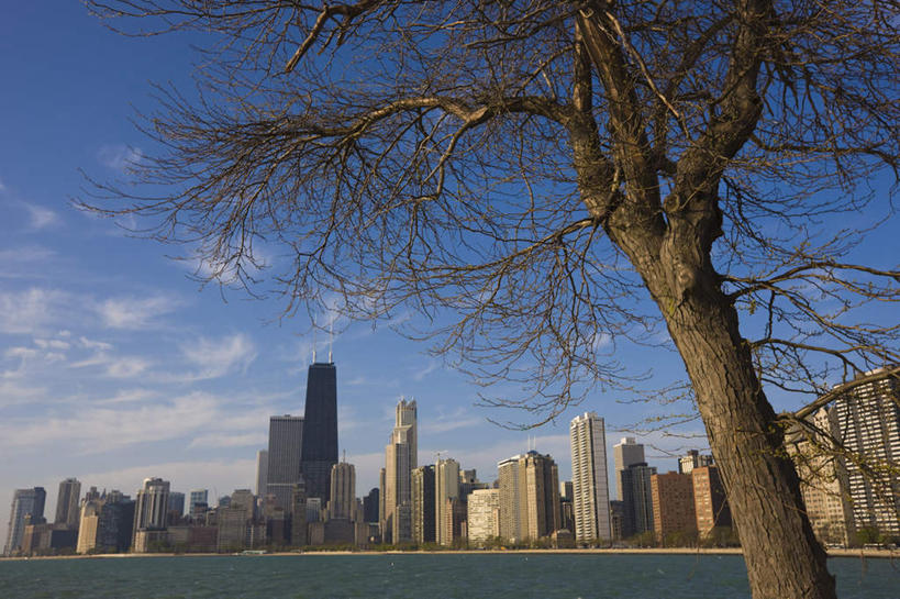 无人,高楼大厦,横图,室外,白天,正面,度假,海浪,海洋,美景,植物,城市风光,标志建筑,城市,大厦,地标,建筑,摩天大楼,美国,景观,浪花,娱乐,建设,树,树木,绿色,自然,海水,享受,休闲,景色,放松,生长,成长,北美,北美洲,美洲,海景,伊利诺斯州,芝加哥,世界屠猪城,巨肩之城,劳动之城,伊利诺伊,伊利诺伊州,伊利诺州,芝加哥市,芝城,林肯之地,北亚美利加洲,亚美利加洲,约翰汉考克大厦,大海,风浪,海,海水的波动,近岸浪,涌浪,彩图,大楼,高层建筑,高楼,摩天楼