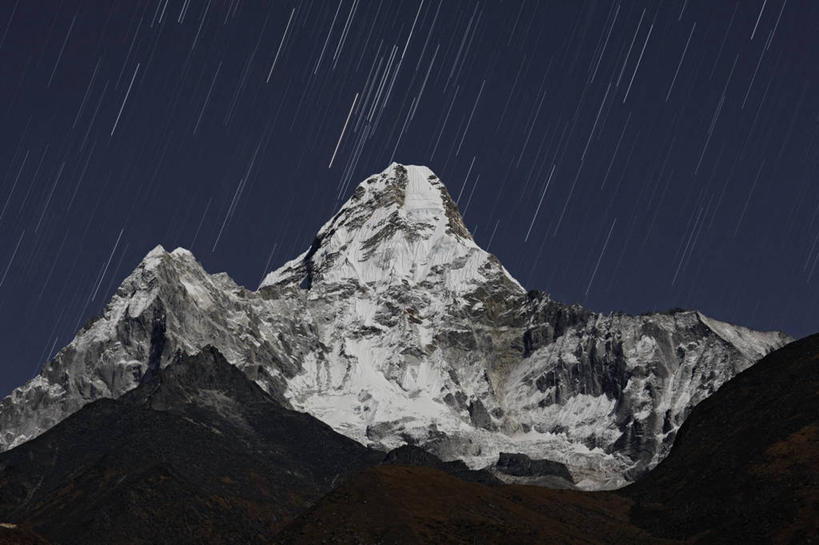 无人,横图,室外,夜晚,运动模糊,山,山脉,雪,尼泊尔,亚洲,冰,山顶,星星,摄影,喜马拉雅山脉,爬山,彩图,旅行