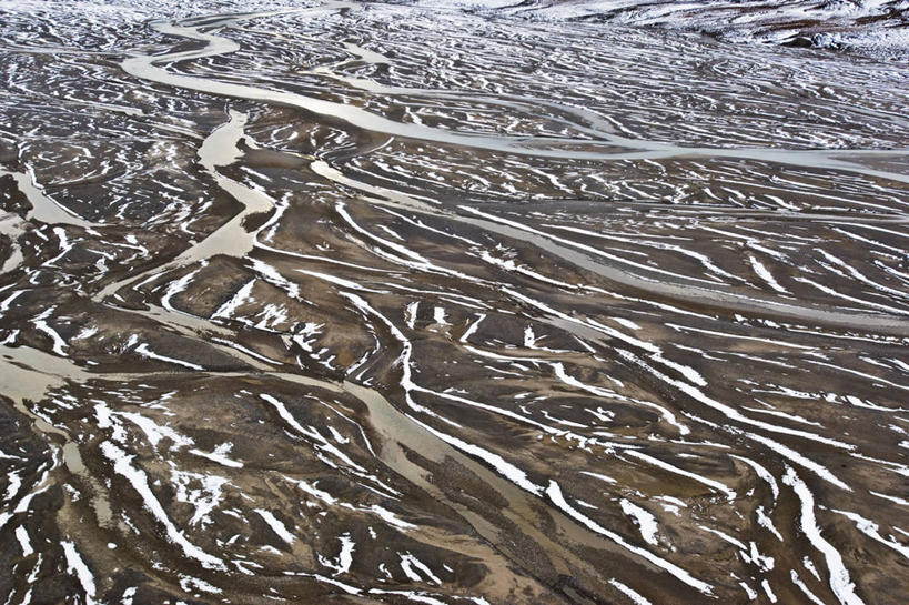 无人,横图,俯视,航拍,室外,白天,北极,河流,雪,风景,摄影,气象,环境,北美,气候,鸟瞰,淤泥,地貌,格陵兰,自然地理,彩图,高角度拍摄,河口