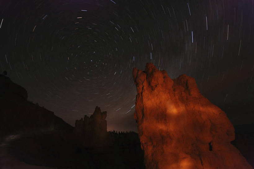 无人,横图,室外,夜晚,长时间曝光,美国,时间,科学,星星,摄影,北极星,天文学,犹他,布莱斯峡谷国家公园,地质学,岩石,彩图
