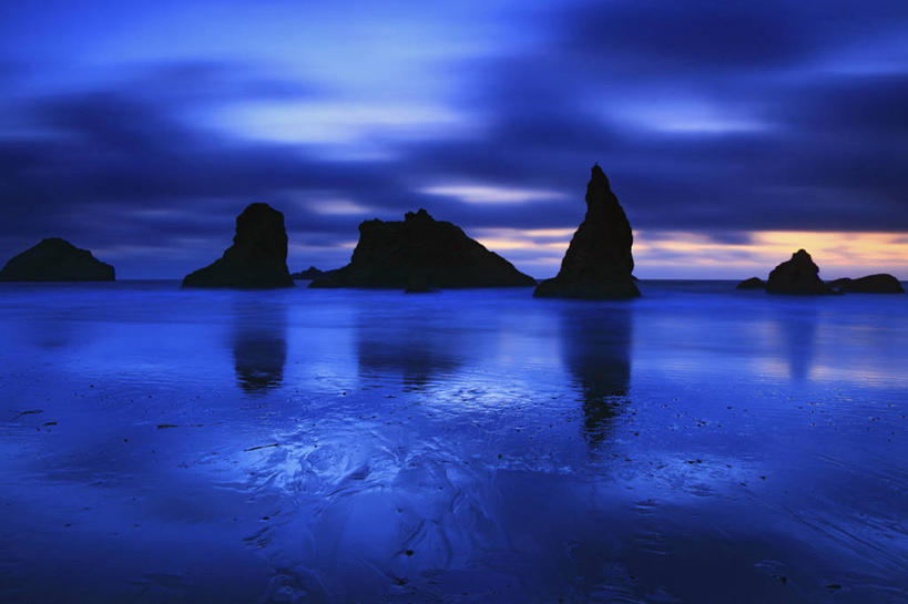 无人,横图,室外,夜晚,海洋,日落,美国,地形,黄昏,地标建筑,摄影,太平洋,剪影,俄勒冈州,班顿,岩石,彩图,旅行