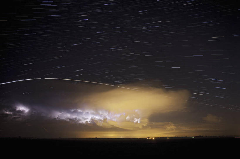 无人,横图,室外,夜晚,长时间曝光,闪电,暴风雨,美国,时间,云,星星,天气,飞,天空,摄影,内布拉斯加,气象学,彩图,延时摄影,奥马哈