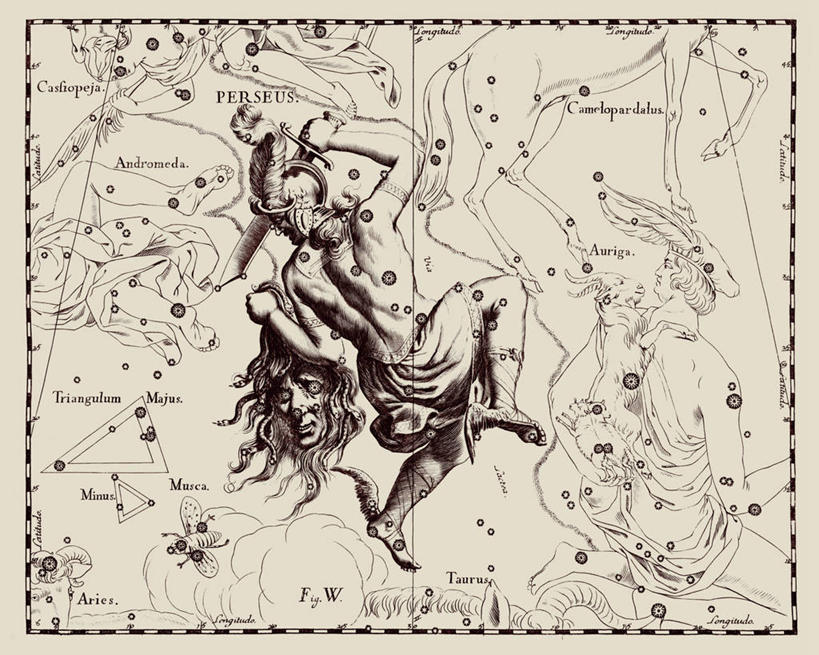 无人,横图,地图,艺术,科学,星星,摄影,星座,天文学,拉丁文,珀尔修斯,彩图,雕刻术