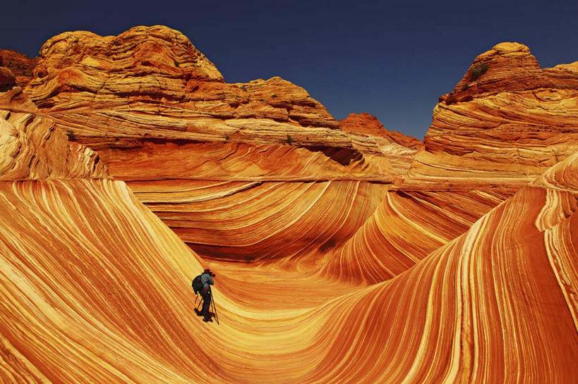 摄影师,横图,室外,白天,石头,沙漠,条纹,红色,摄影,流动,亚利桑那,岩层,岩石,彩图