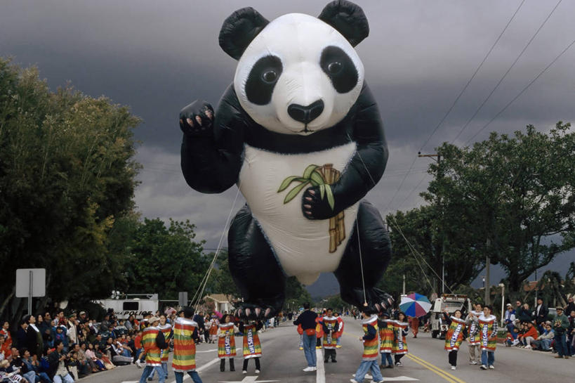 横图,街道,熊猫,美国,春节,庆祝,云,许多人,气球,一群人,摄影,巨大,庞大,加利福尼亚,游行,比例,宏大,硕大,伟大,彩图,传统文化