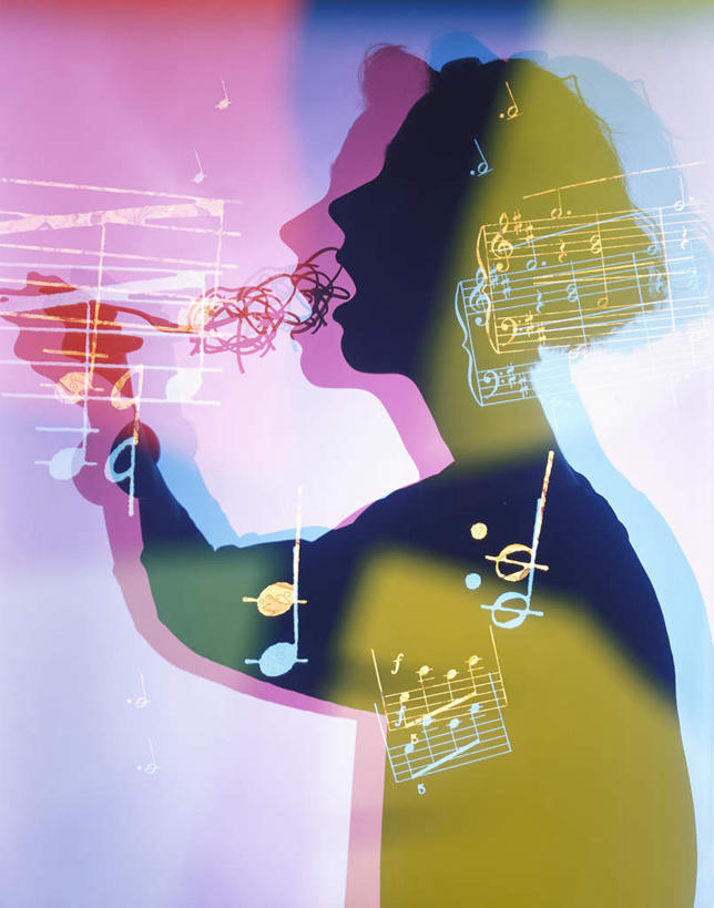 西方人,一个人,竖图,彩色,室内,白天,侧面,欧洲,欧洲人,仅一个年轻女性,仅一个女性,仅一个人,阴影,光线,影子,音乐,张嘴,唱歌,五颜六色,色彩斑斓,节拍,乐符,音符,演唱,五彩缤纷,张大嘴巴,歌唱,符头,符干,符尾,乐章,五彩斑斓,五光十色,年轻女性,女人,女性,白种人,张开嘴,半身,彩图