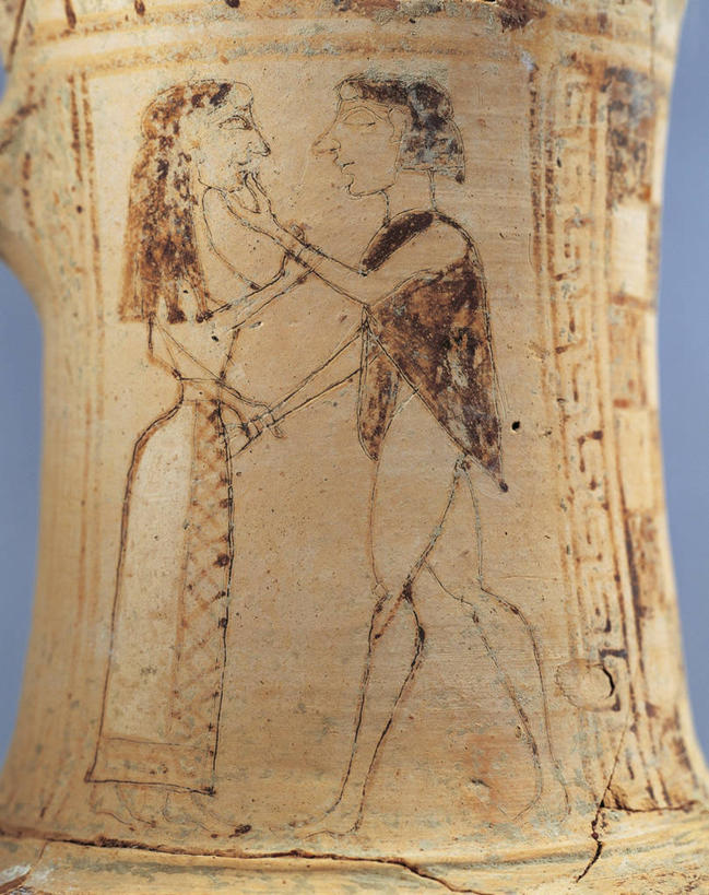 无人,站,竖图,插画,侧面,数码,科技,阴影,蓝色背景,网络,标志,符号,高光,几何,计算机图形,合成,图画,历史,标识,画,水壶,一个,面对面,陶器,摄影,单个,考古学,电脑合成图,数码合成图,合成图,漫画,写实,具体,具象,性别符号,古希腊,美术工艺,阿里阿德涅,特修斯,拥抱,彩图,影棚拍摄,爱,男性符号,过去