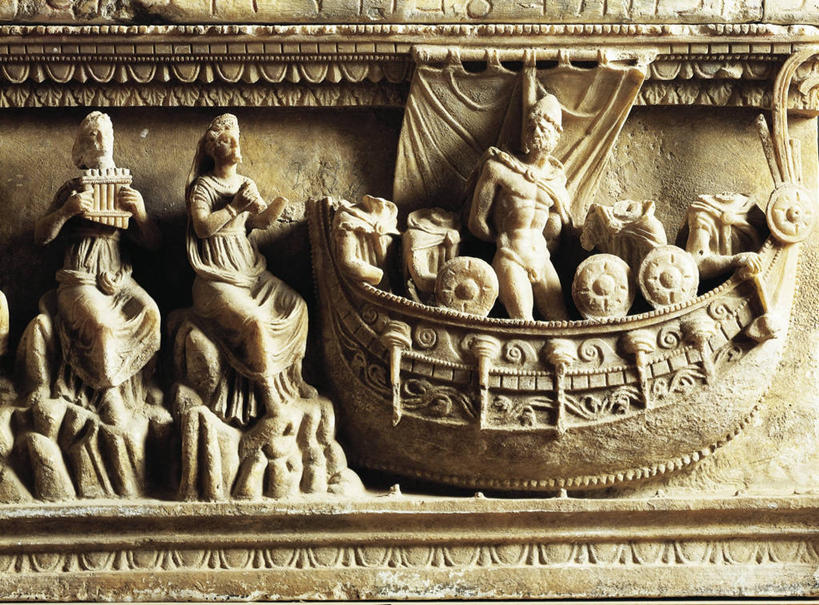 帆船,无人,横图,特写,雕塑,神话,标志,符号,标识,古代,诱惑,摄影,性别符号,英雄,古代文明,美术工艺,冒险,彩图,影棚拍摄,浅浮雕,雪花石膏,男性符号,美人鱼,奥德赛