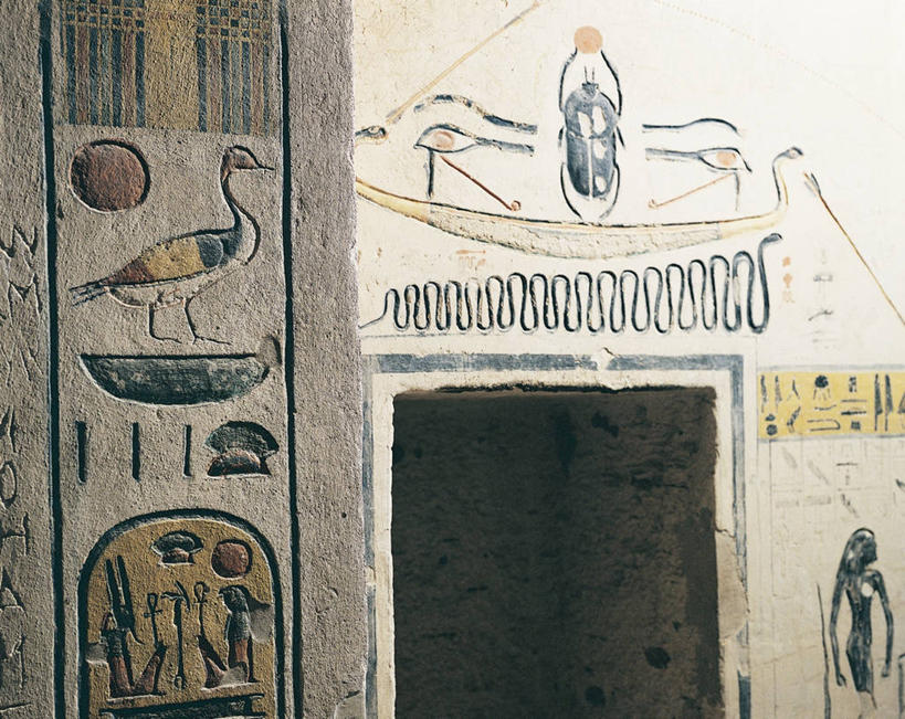 无人,横图,室内,白天,门,建筑,埃及,壁画,地标建筑,摄影,坟墓,中东,象形文字,古埃及文明,古代文明,底比斯,美术工艺,彩图