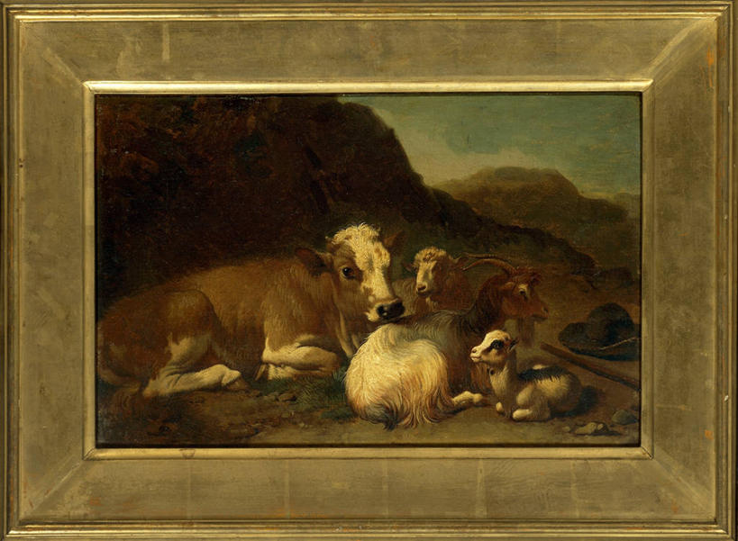 无人,躺,横图,插画,室外,白天,农业,牧场,数码,科技,美景,山,相框,四只,阴影,网络,景观,高光,几何,计算机图形,合成,图画,画,自然,动物,家畜,景色,放松,摄影,协调,电脑合成图,数码合成图,合成图,自然风光,漫画,18世纪,写实,具体,具象,母牛,山羊,绵羊,彩图,布面油画