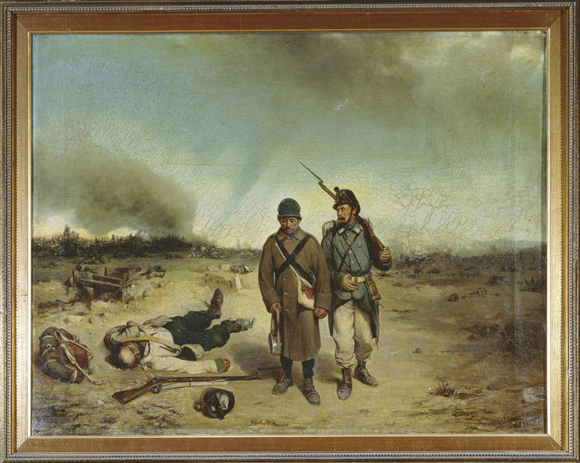 成年人,三个人,横图,插画,室外,正面,制服,绘画,数码,科技,油画,士兵,阴影,艺术,军事,网络,地形,高光,几何,计算机图形,古典,合成,图画,历史,文化,画,黄昏,工艺品,品味,战争,摄影,尸体,美术,死亡,电脑合成图,数码合成图,高雅,合成图,伤员,军服,漫画,写实,具体,具象,美学,尸身,遗体,贡献,刺刀,美术工艺,战场,彩图,浪漫主义,尸首