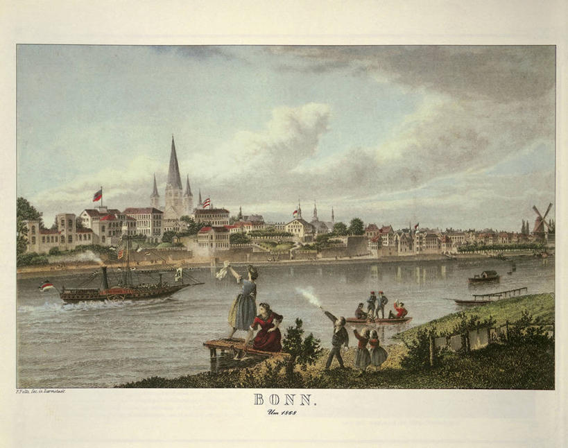 横图,室外,白天,度假,绘画,美景,城市风光,城市,船,德国,欧洲,艺术,河岸,景观,云,塔,古典,文化,娱乐,工艺品,品味,享受,休闲,景色,放松,运输,摄影,美术,高雅,西欧,德意志联邦共和国,美学,莱茵河,波恩,莱茵兰.普法尔茨州,彩图