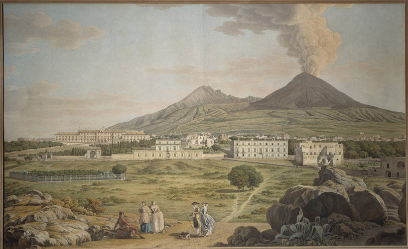 宫殿,横图,室外,白天,绘画,火山,山,建筑,艺术,古典,历史,文化,工艺品,品味,摄影,美术,高雅,爆发,18世纪,维苏威火山,美学,美术工艺,危险,彩图