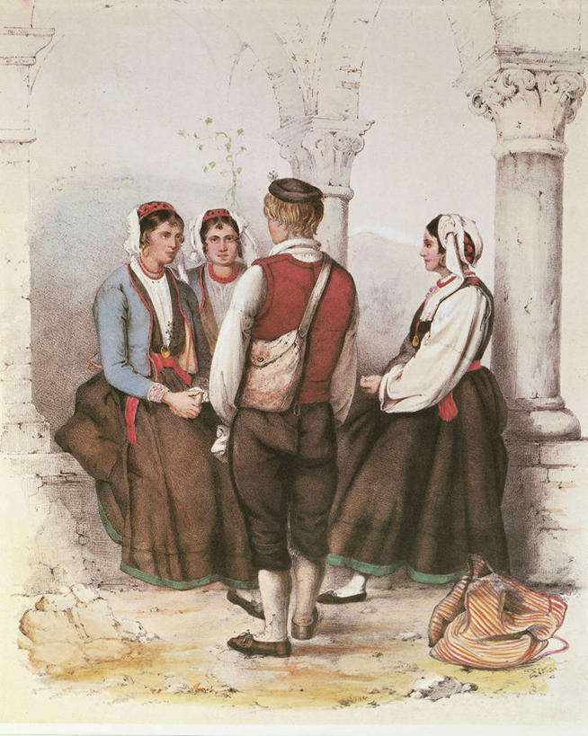 成年人,四个人,站,竖图,插画,室内,白天,数码,科技,阴影,网络,包,柱子,高光,几何,计算机图形,合成,图画,历史,画,摄影,电脑合成图,数码合成图,合成图,漫画,写实,具体,具象,美术工艺,伊斯特利亚,年轻男性,年轻女性,年轻人,说话,彩图,传统服装,传统文化