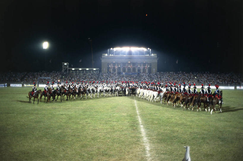 足球场,横图,室外,夜晚,制服,建筑,马,意大利,一排,一群,许多,丰富,整齐,并排,军事,很多,许多人,历史,体育场,排列,一群人,家畜,摄影,照亮,队列,军服,警官,队服,米兰,一致,彩图,传统服装,传统文化,宪兵,泛光照明