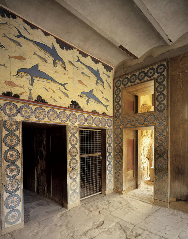 无人,宫殿,竖图,室内,地板,天花板,建筑,海豚,希腊,欧洲,墙,岛,门口,地面,图像,历史,壁画,摄影,人造,地中海文化,南欧,主题,地貌,克里特岛,构图,鲸类,克诺塞斯,彩图,旅行,时空,传统文化