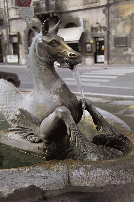 无人,竖图,室外,特写,白天,水,城市,建筑,路,喷泉,人行横道,马,雕塑,意大利,欧洲,雕像,路边,运输,摄影,地中海文化,意大利文化,彩图