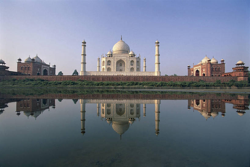 无人,横图,室外,白天,河流,建筑,泰姬陵,印度,亚洲,反射,大理石,历史,摄影,宗教,纪念,留念,尖塔,陵墓,伊斯兰教,圆顶建筑,南亚,怀念,印度文化,阿格拉,万里无云,印度共和国,北方邦,亚穆纳河,彩图,爱,国家纪念碑,过去