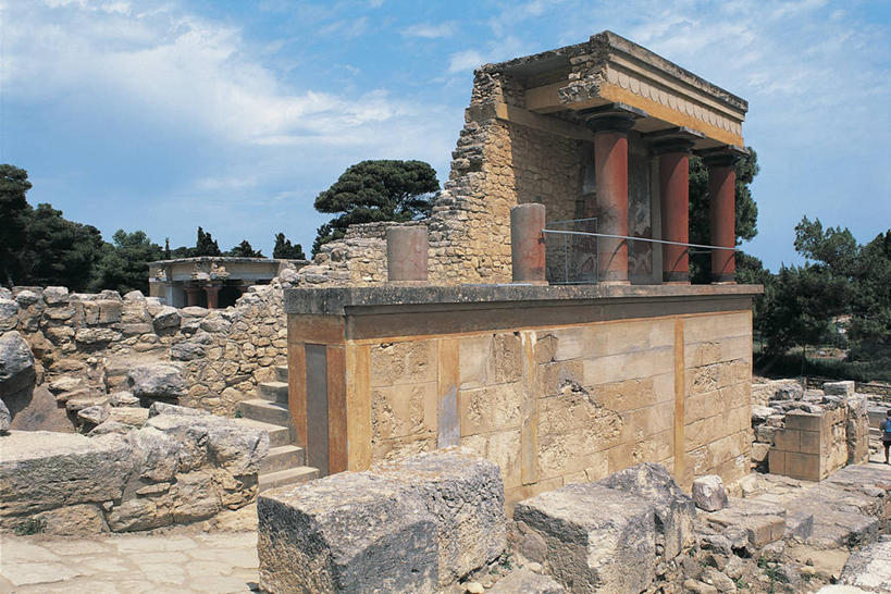 无人,横图,室外,白天,建筑,希腊,欧洲,柱子,岛,云,历史,废墟,树,天空,摄影,地中海文化,希腊文化,克里特岛,古希腊,古代文明,克诺塞斯,彩图,过去