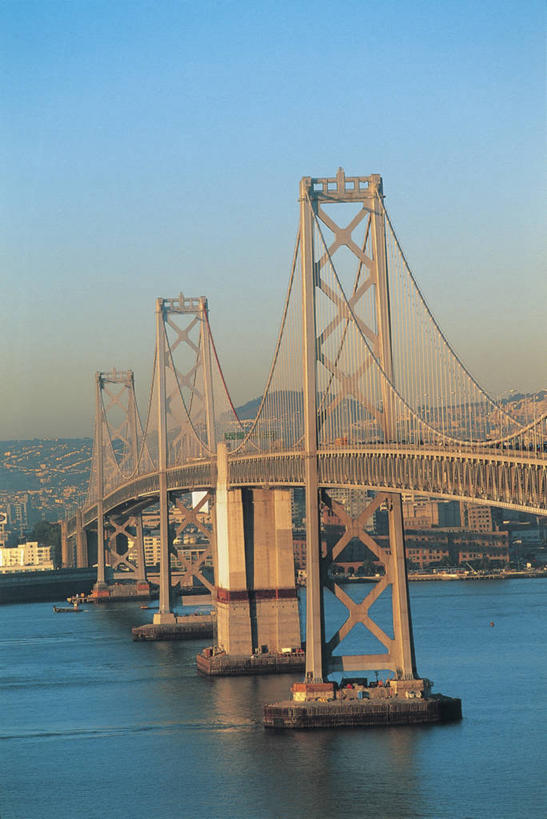 无人,竖图,室外,白天,海洋,山,城市,建筑,美国,岛,海湾,联系,摄影,吊桥,北美,加利福尼亚,万里无云,海湾大桥,彩图