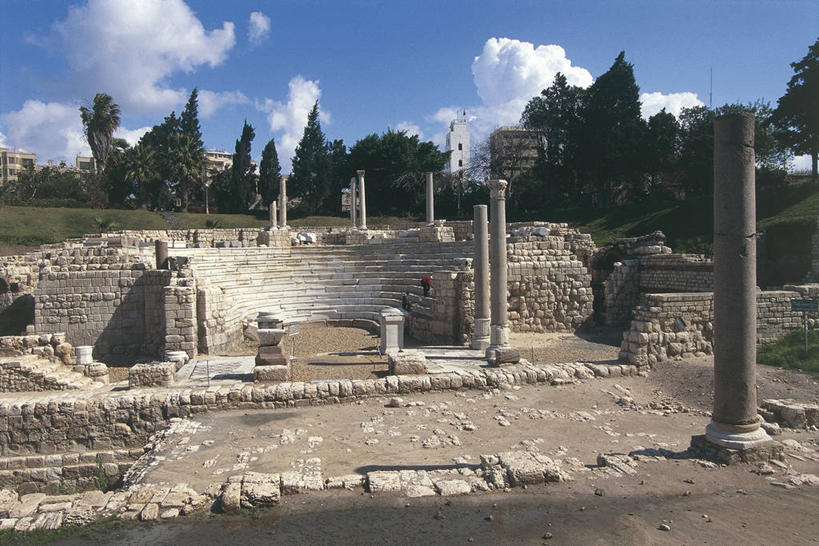 横图,室外,白天,建筑,埃及,柱子,废墟,台阶,座位,摄影,中东,北非,亚历山大港,古埃及文明,古代文明,圆形剧场,彩图