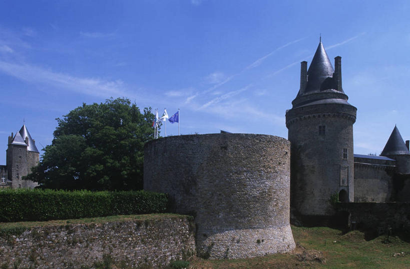 无人,横图,室外,白天,建筑,法国,欧洲,城堡,纪念碑,围墙,塔,尖顶,历史,废墟,树,摄影,布列塔尼,西欧,要塞,法兰西,中欧,法兰西共和国,法兰西第五共和国,卢瓦尔河,罗亚尔河,树篱,彩图