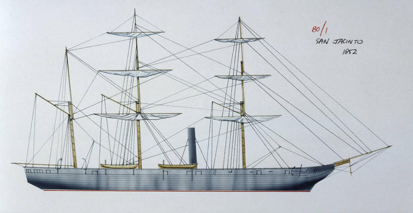 无人,横图,全景,室外,白天,侧面,时尚,船,美国,蓝色背景,军事,历史,一个,蓝色,t台,战争,运输,摄影,单个,海军,帆樯,桅竿,时装表演,时装秀,t型台,走秀,彩图,帆柱,美国海军,美国军事,传动装置