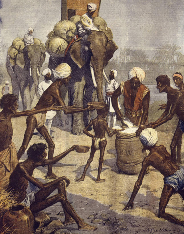 成年人,人群,竖图,室外,白天,餐具,印度,包,头巾,拿着,历史,衣服,动物,碗,两只,乞丐,摄影,贫穷,分割,饥饿,印度次大陆,男人,亚洲人,象,彩图,社会问题,饿