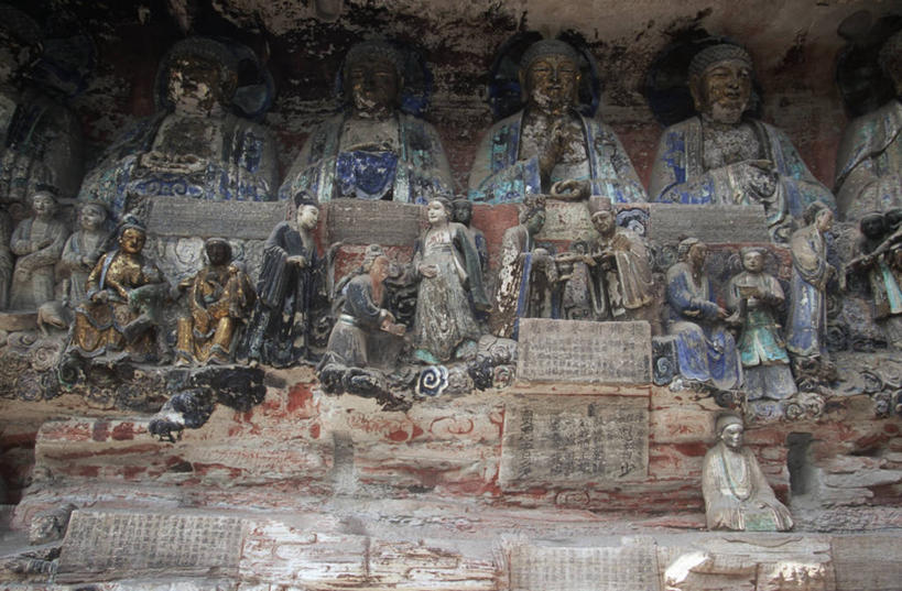 无人,横图,室外,白天,建筑,雕塑,重庆,一排,整齐,并排,雕像,历史,排列,摄影,队列,大足石刻,唐朝,重庆市,古代文明,彩图,旅行,帝国,挨着