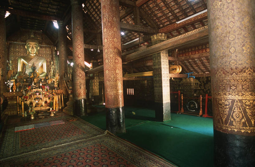 无人,横图,室内,白天,建筑,雕塑,老挝,装饰,雕像,柱子,佛,摄影,宗教,佛教,琅勃拉邦,灵性,印度支那,香通寺,彩图