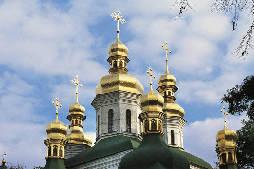 无人,横图,室外,白天,仰视,城市,建筑,乌克兰,十字架,首都,黄金,地标建筑,摄影,宗教,基督教,圆顶建筑,修道院,宗教用品,基辅,东正教,彩图,低角度拍摄