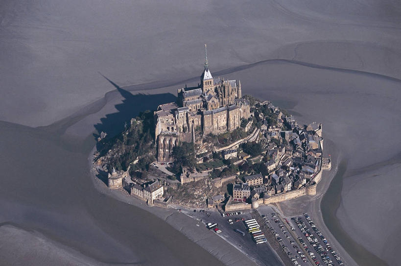 无人,横图,俯视,航拍,室外,白天,建筑,法国,沙子,历史,地标建筑,摄影,鸟瞰,法国文化,中欧,圣米歇尔山,诺曼底,彩图,高角度拍摄,旅行