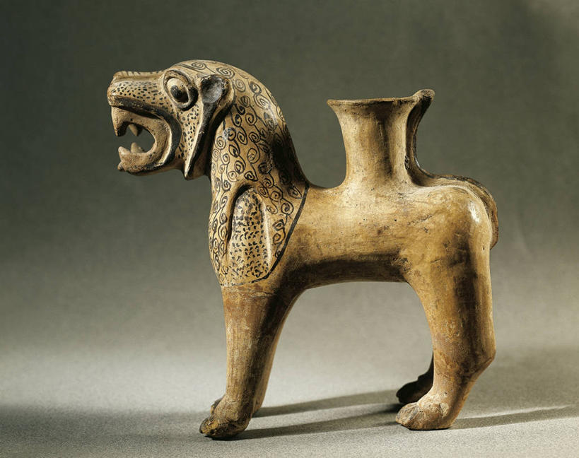 无人,横图,狮子,伊拉克,灰色背景,陶瓷制品,水壶,一个,灰色,摄影,单个,古代文明,美术工艺,彩图,影棚拍摄,过去