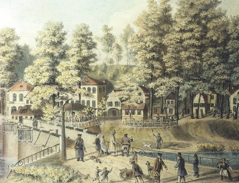 成年人,横图,室外,白天,水,宠物,狗,德国,小路,许多人,休闲装,树,手势,一群人,家畜,放松,乐趣,享乐,萨克森,男人,女人,步行,彩图,打手势,过去