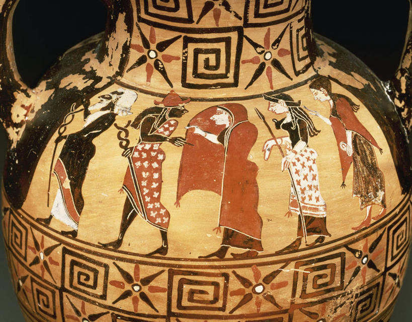 成年人,横图,花瓶,五个人,黑色背景,神话,陶瓷制品,历史,古代,一个,陶器,摄影,单个,部分,手艺,爱神,希腊神话,双蛇杖,雅典娜,古代文明,式样,美术工艺,男人,女人,彩图,影棚拍摄,传统服装