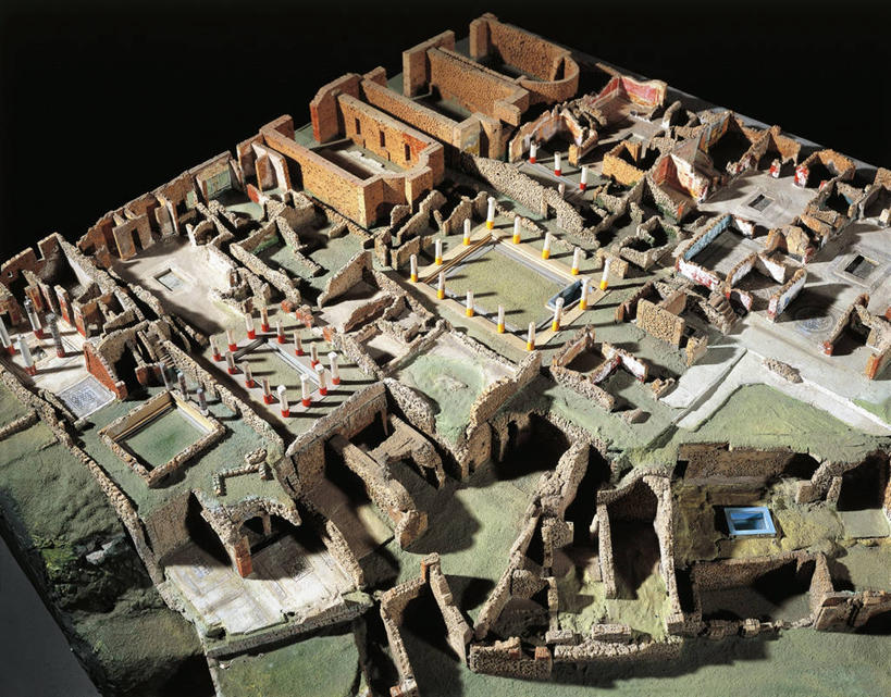 无人,横图,俯视,建筑,黑色背景,历史,废墟,古代,模型,摄影,意大利文化,庞贝,古代文明,彩图,高角度拍摄,影棚拍摄