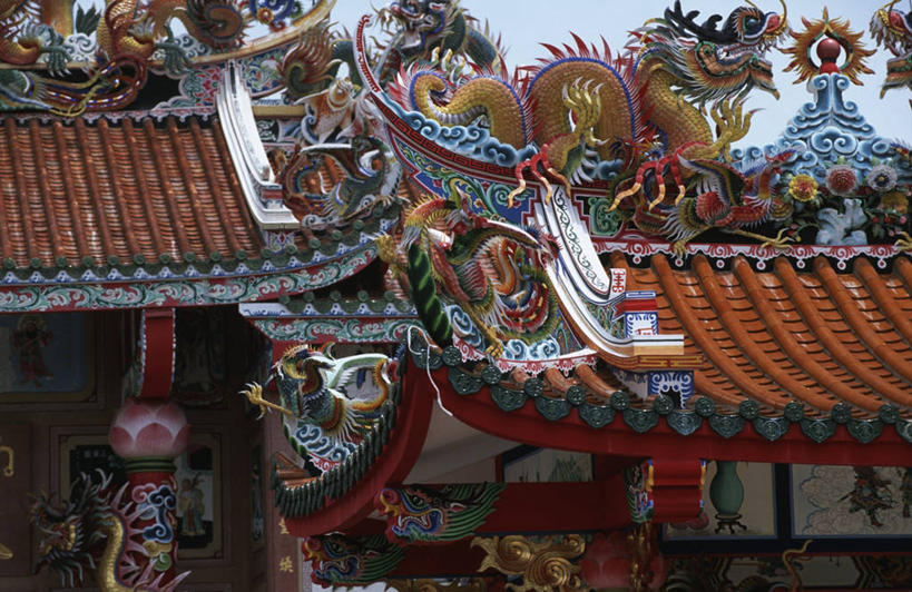 无人,横图,室外,白天,曼谷,泰国,丰富,庆祝,装饰,龙,屋顶,首都,虚构,摄影,宗教,中国文化,彩图