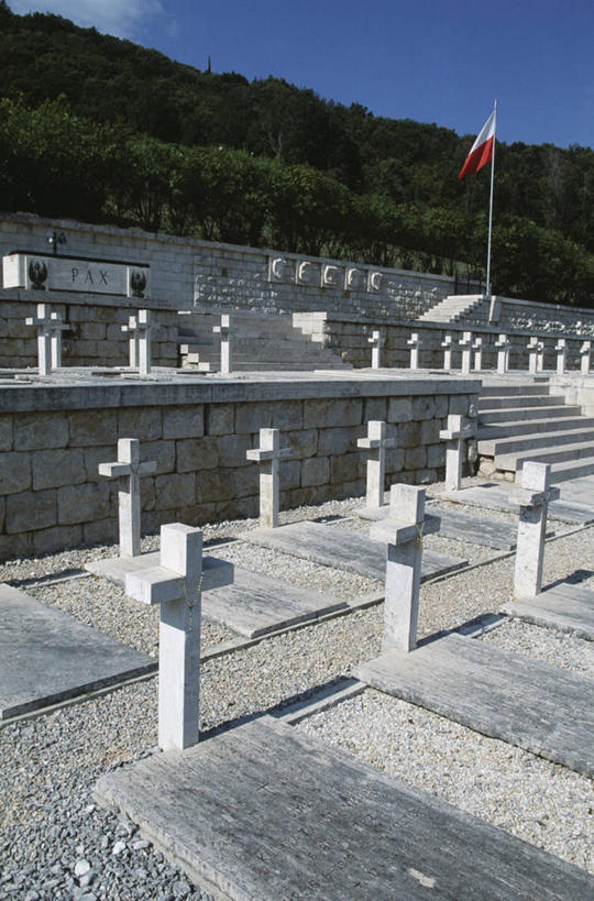 无人,竖图,室外,白天,重复,日光,意大利,一排,整齐,十字架,历史,台阶,排列,地标建筑,墓地,摄影,纪念,留念,死亡,队列,怀念,意大利文化,拉奇奥,一致,墓穴,彩图,波兰国旗