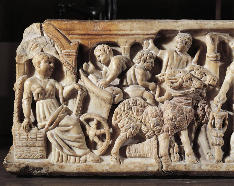 无人,家庭,母亲,横图,室内,雕塑,标志,符号,标识,牛车,古罗马,古代,摄影,石棺,性别符号,驴子,美术工艺,女性,彩图,浅浮雕,男性符号