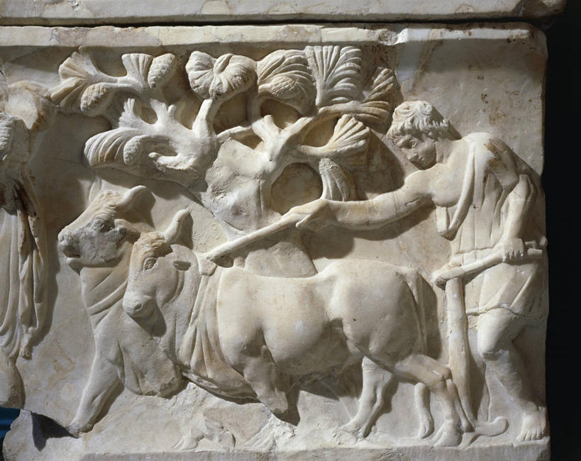 无人,农民,横图,室内,农业,牛,扁担,标志,符号,大理石,标识,古代,摄影,石棺,希腊神话,性别符号,古代文明,美术工艺,彩图,浅浮雕,男性符号,过去